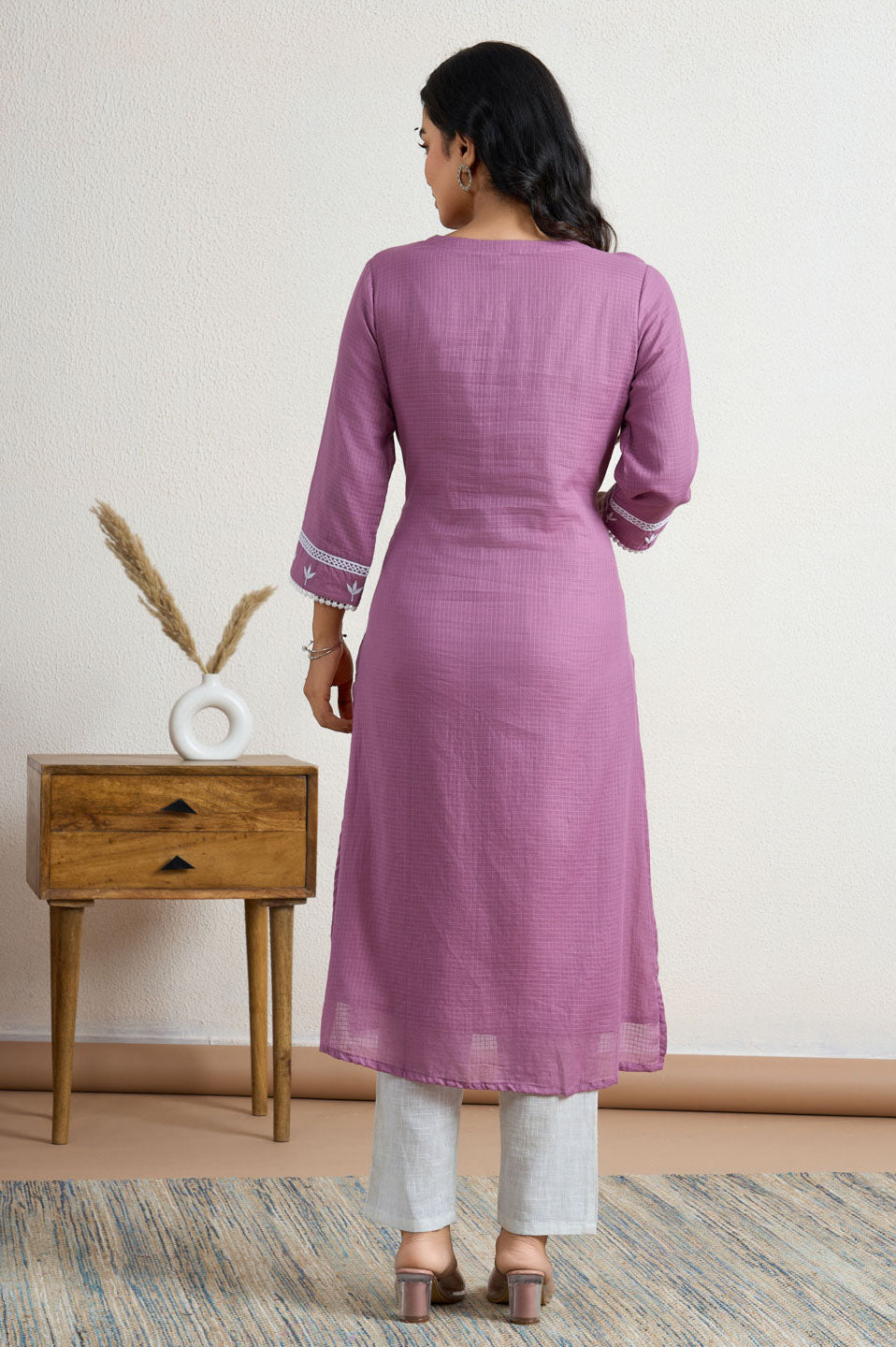 Purple lace yoke kurta