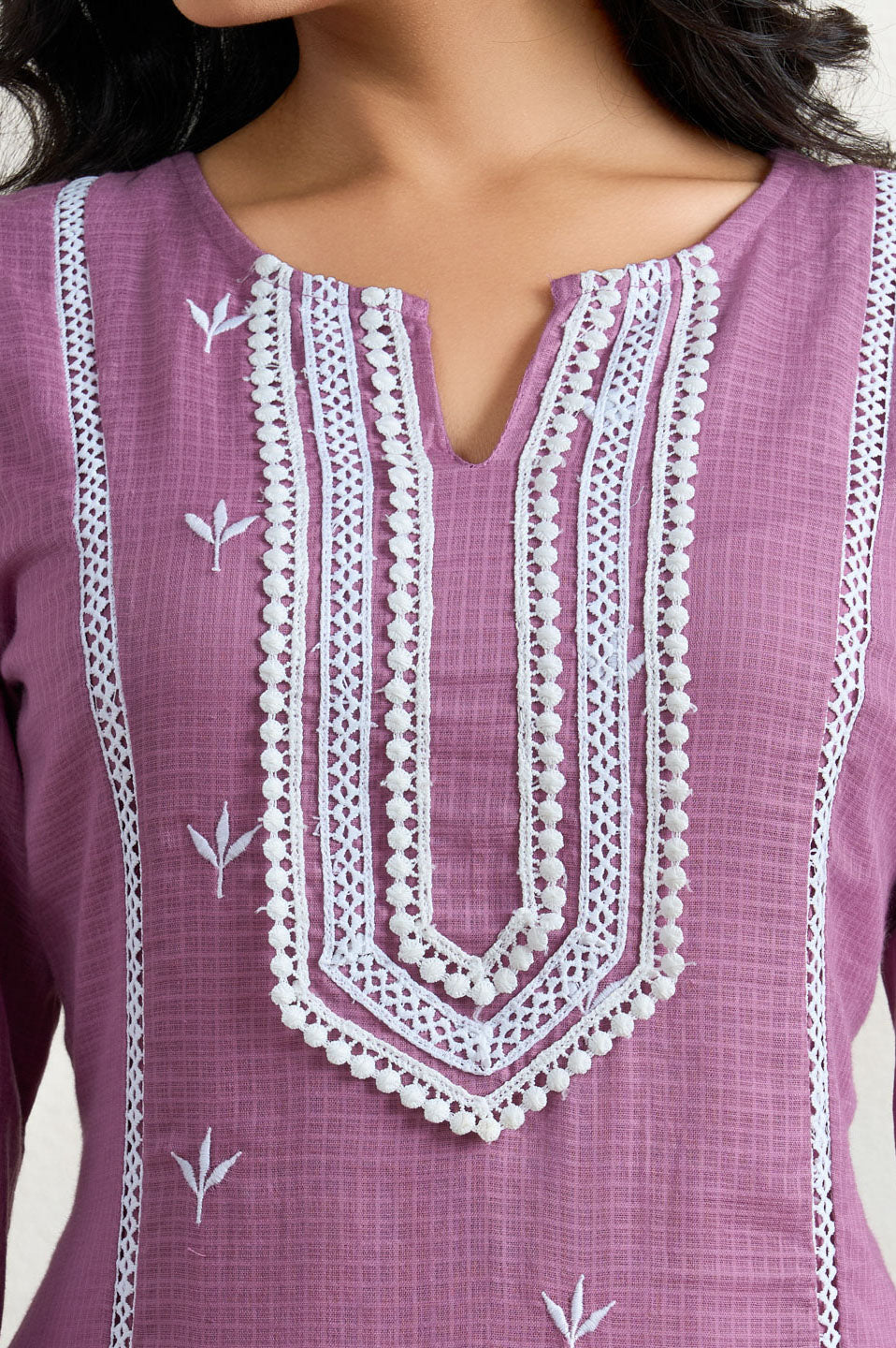Purple lace yoke kurta