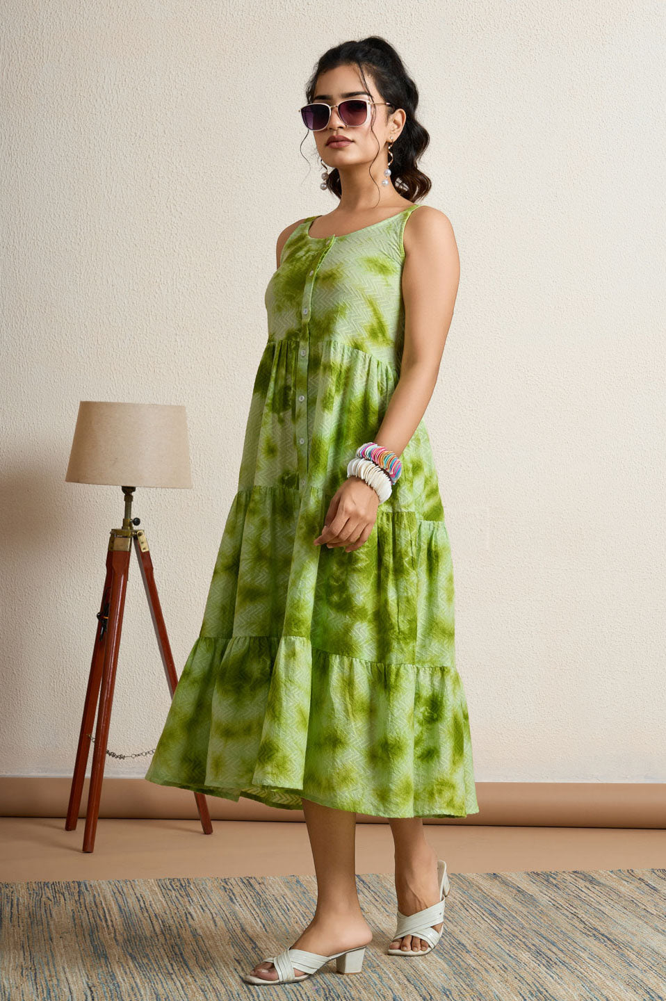 Leaf green Tie-dye dress