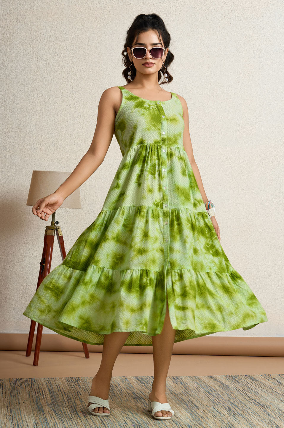 Leaf green Tie-dye dress