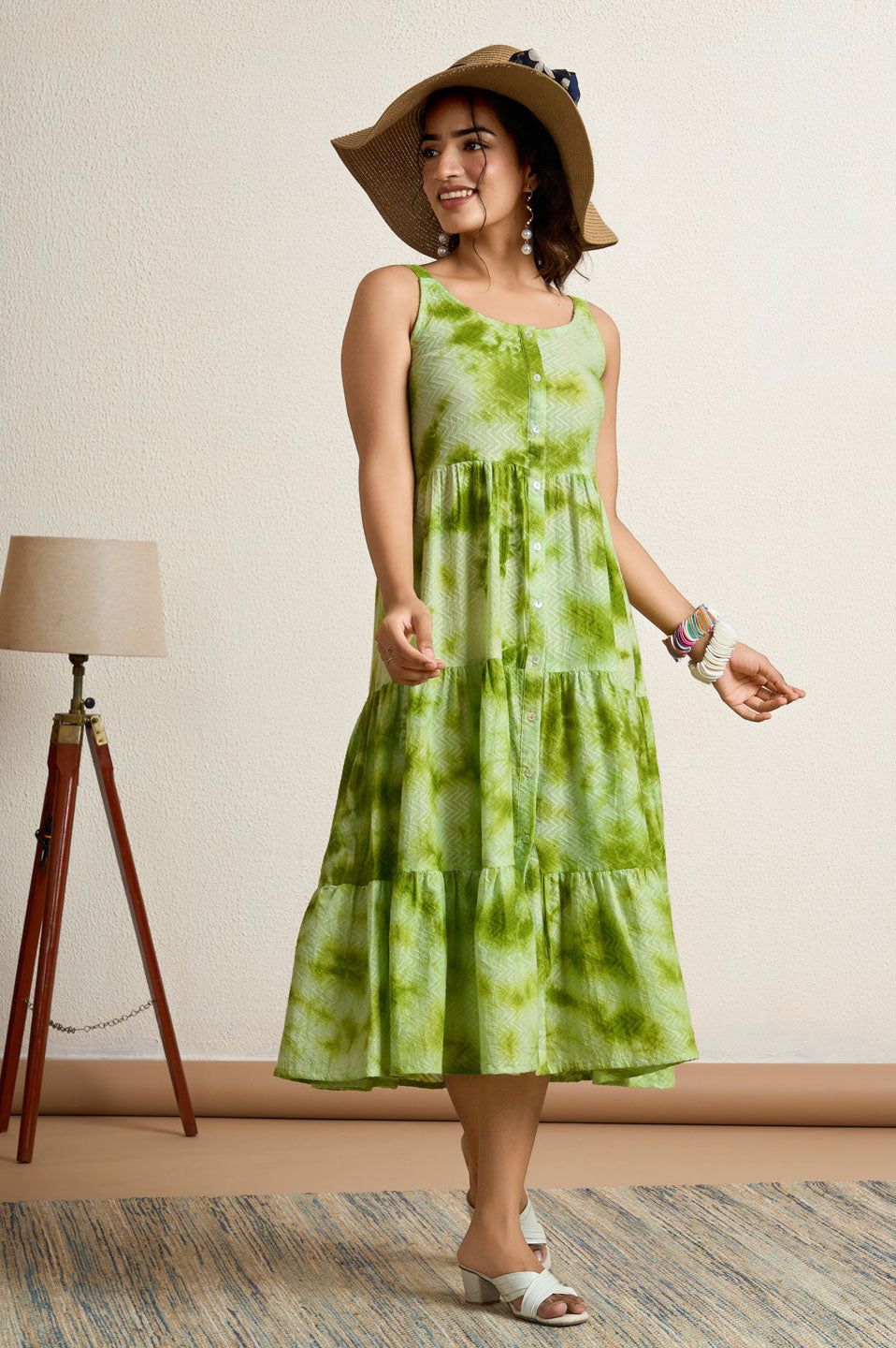 Leaf green Tie-dye dress