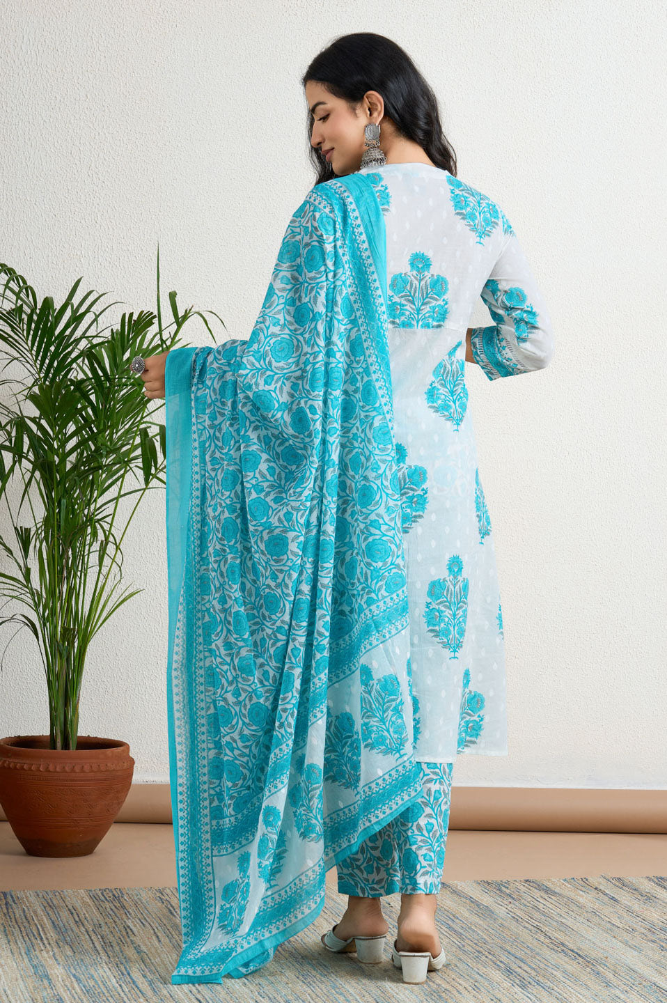 Aqua blue printed Suit set