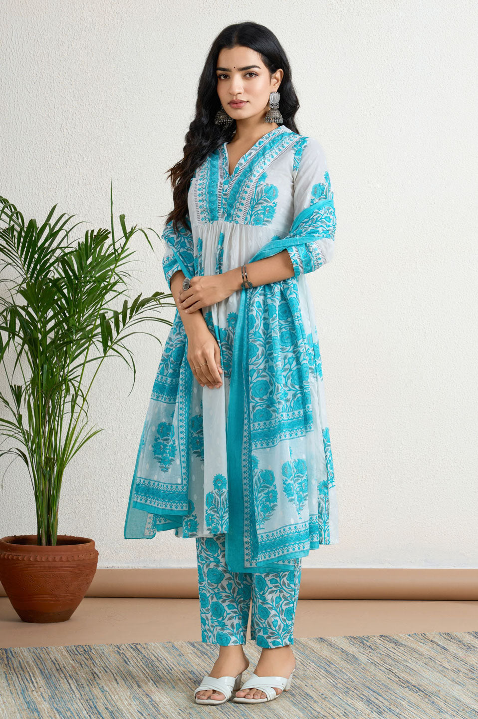 Aqua blue printed Suit set