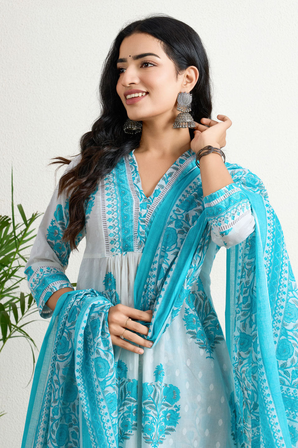 Aqua blue printed Suit set