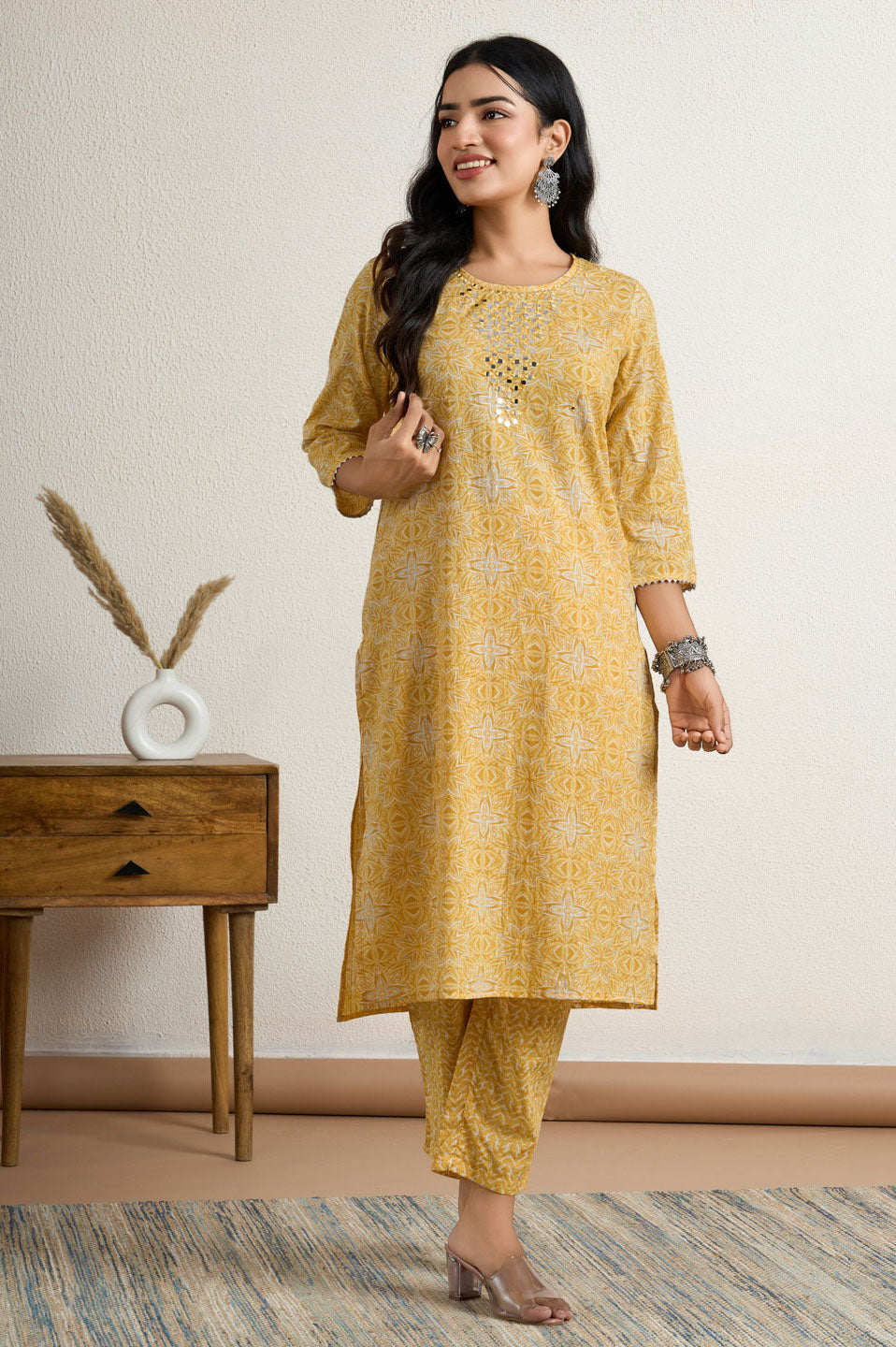 Yellow printed kurta set