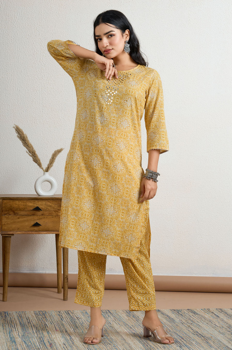 Yellow printed kurta set
