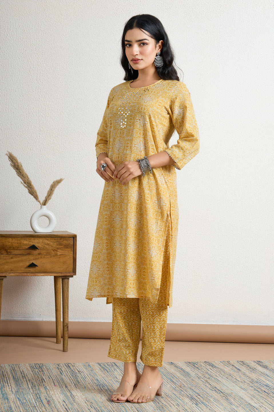 Yellow printed kurta set