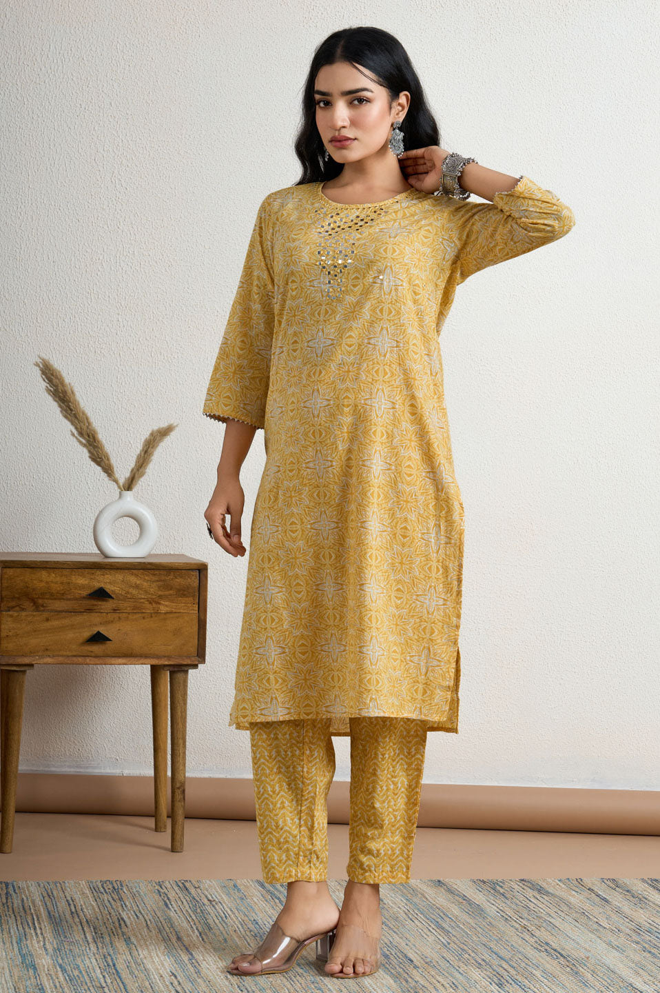 Yellow printed kurta set