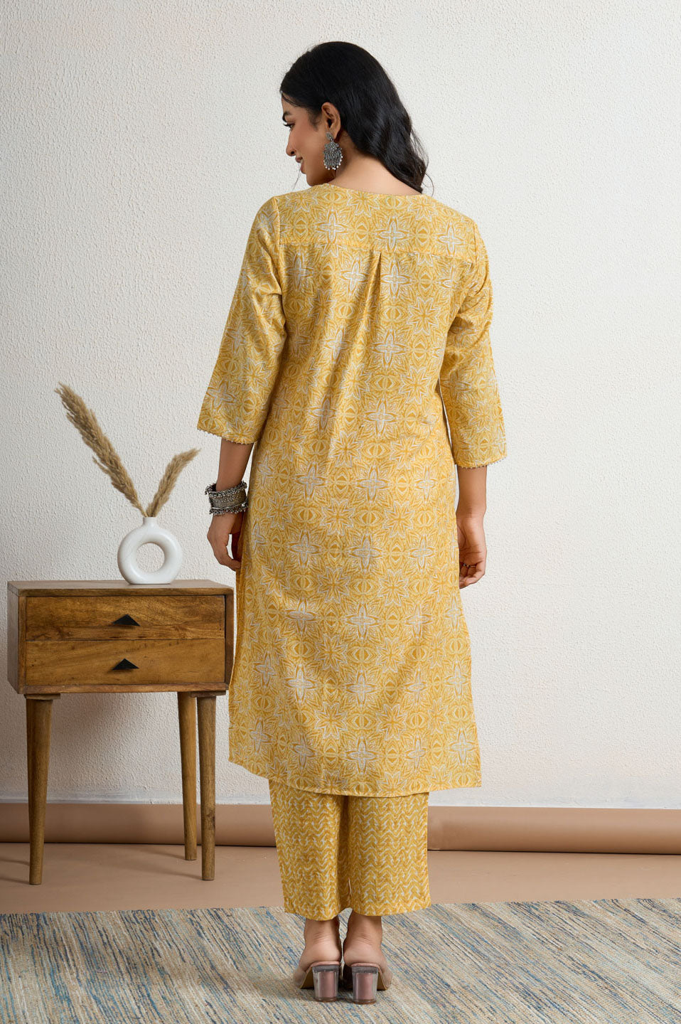 Yellow printed kurta set
