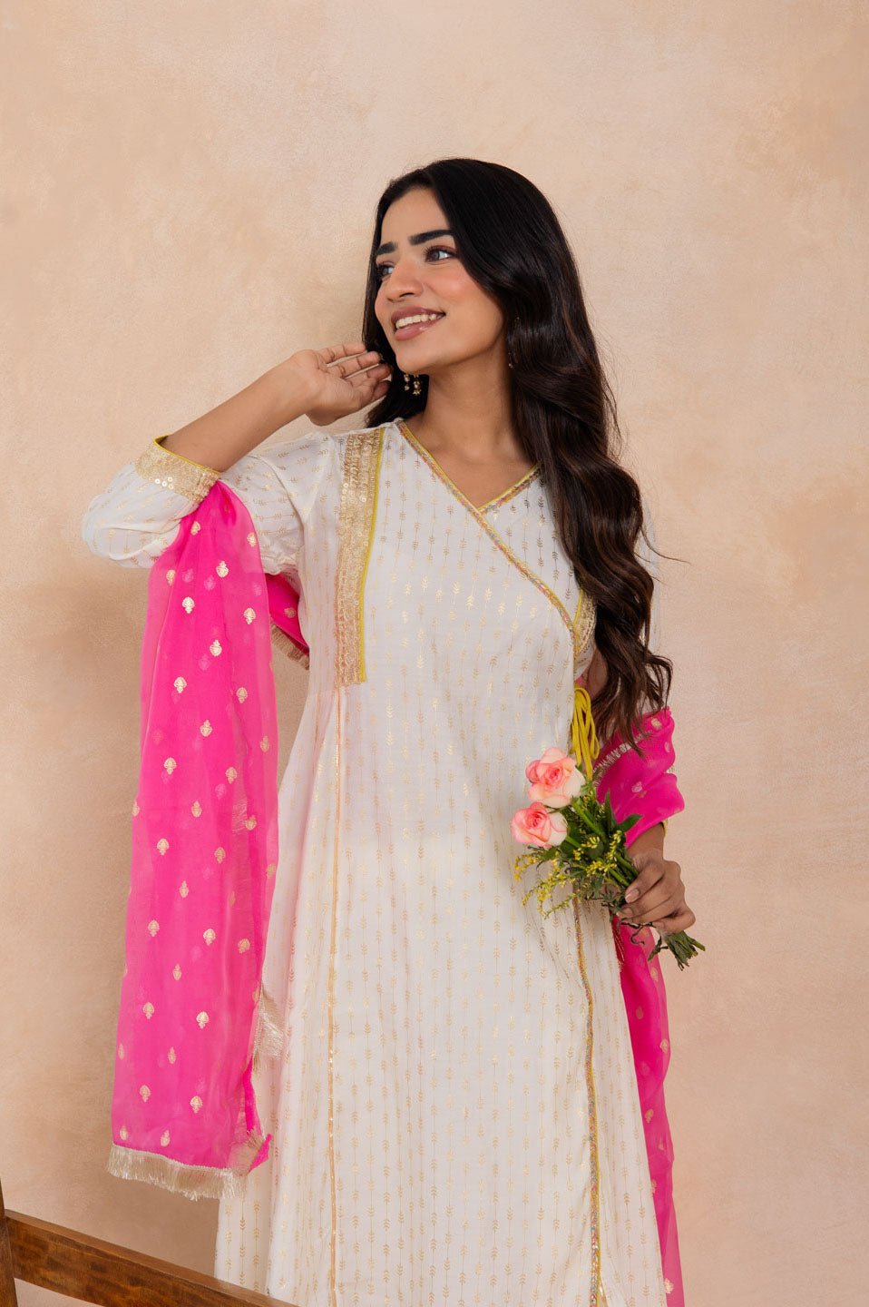 Blush Radiance Kurta Set – Cream & Pink
