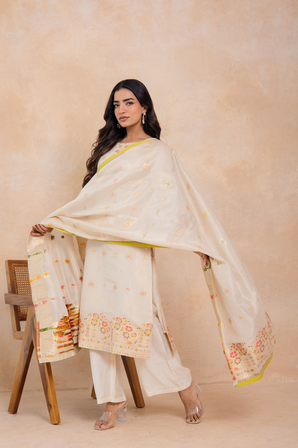 Elegant Ivory Brocade Kurta Set
