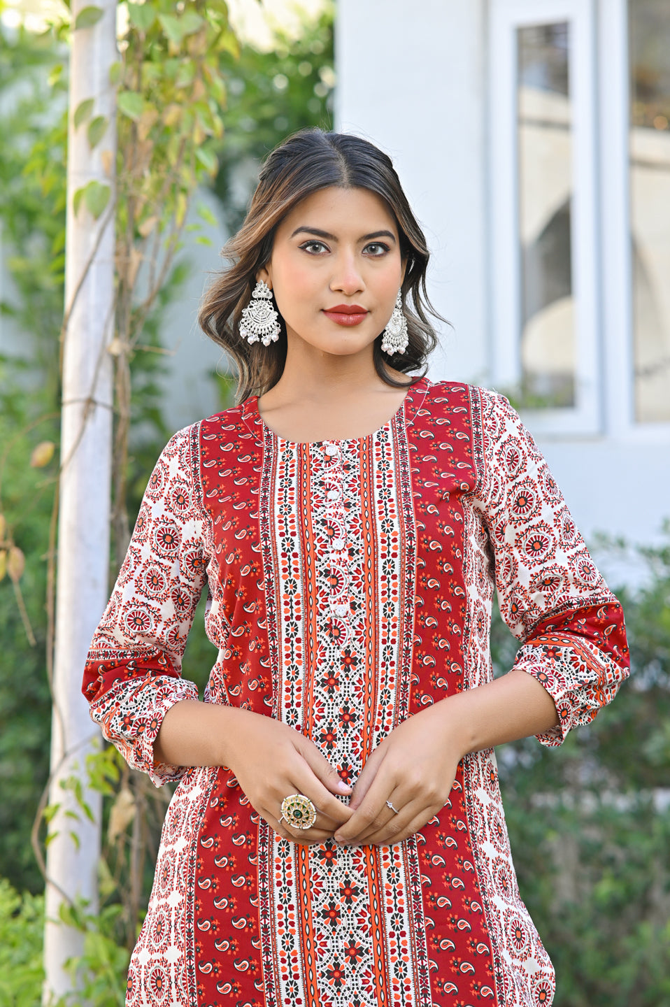 Elegant Red Printed Straight Kurta
