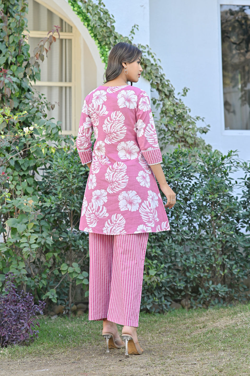 Pink Floral Fusion Kurta Set