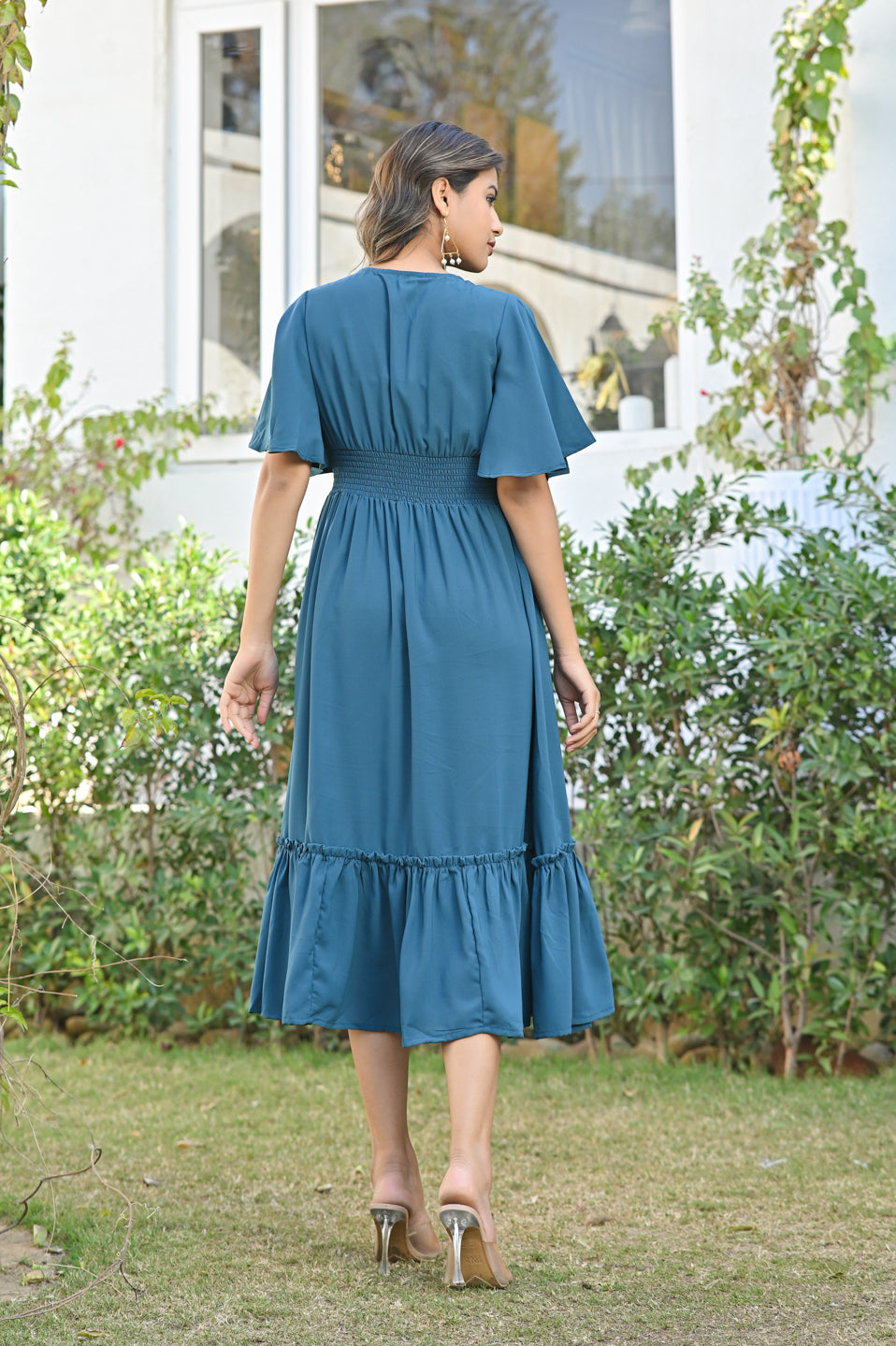 Forest Green Georgette Tiered Dress