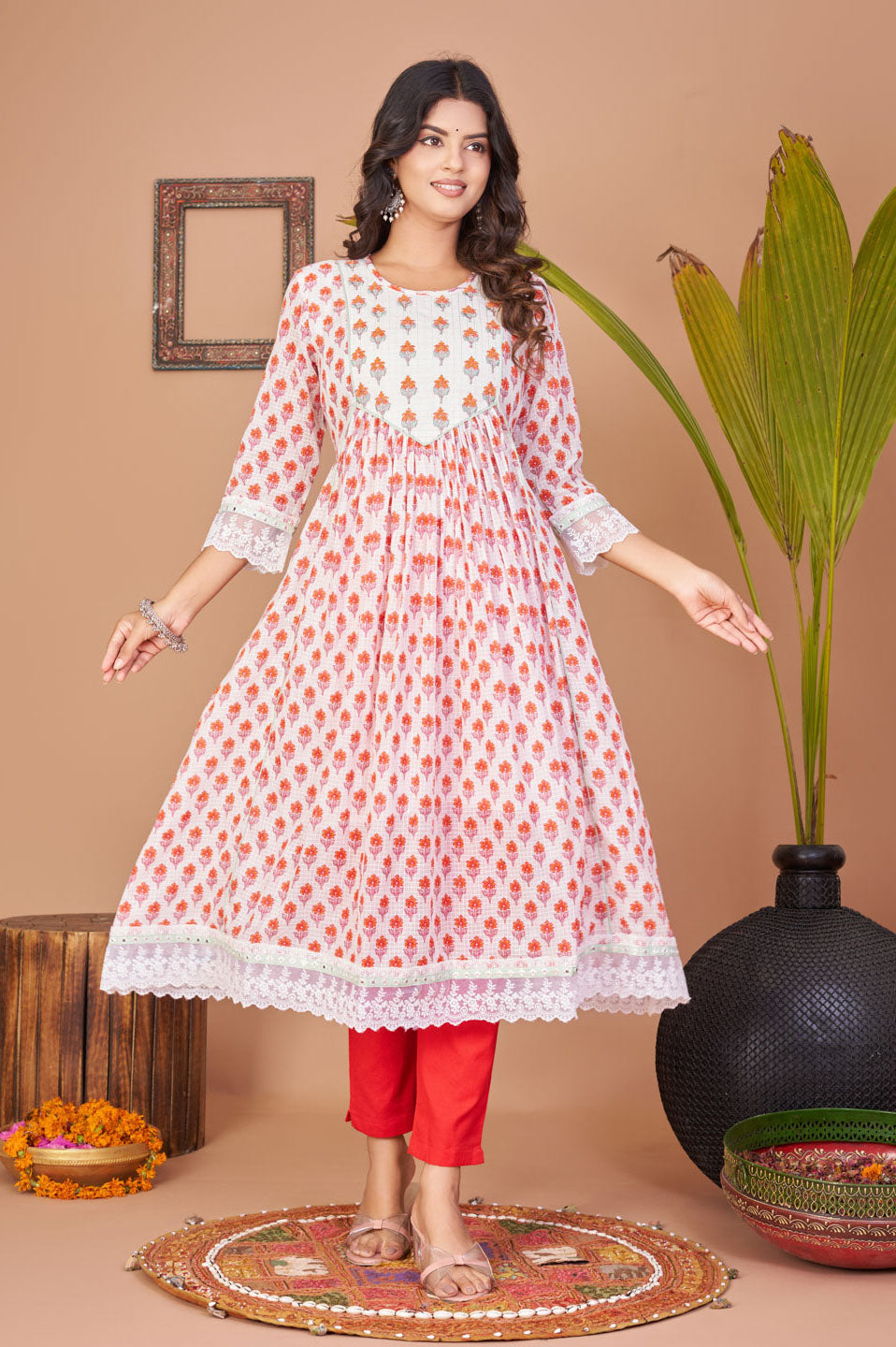 Floral print kota doria Kurta