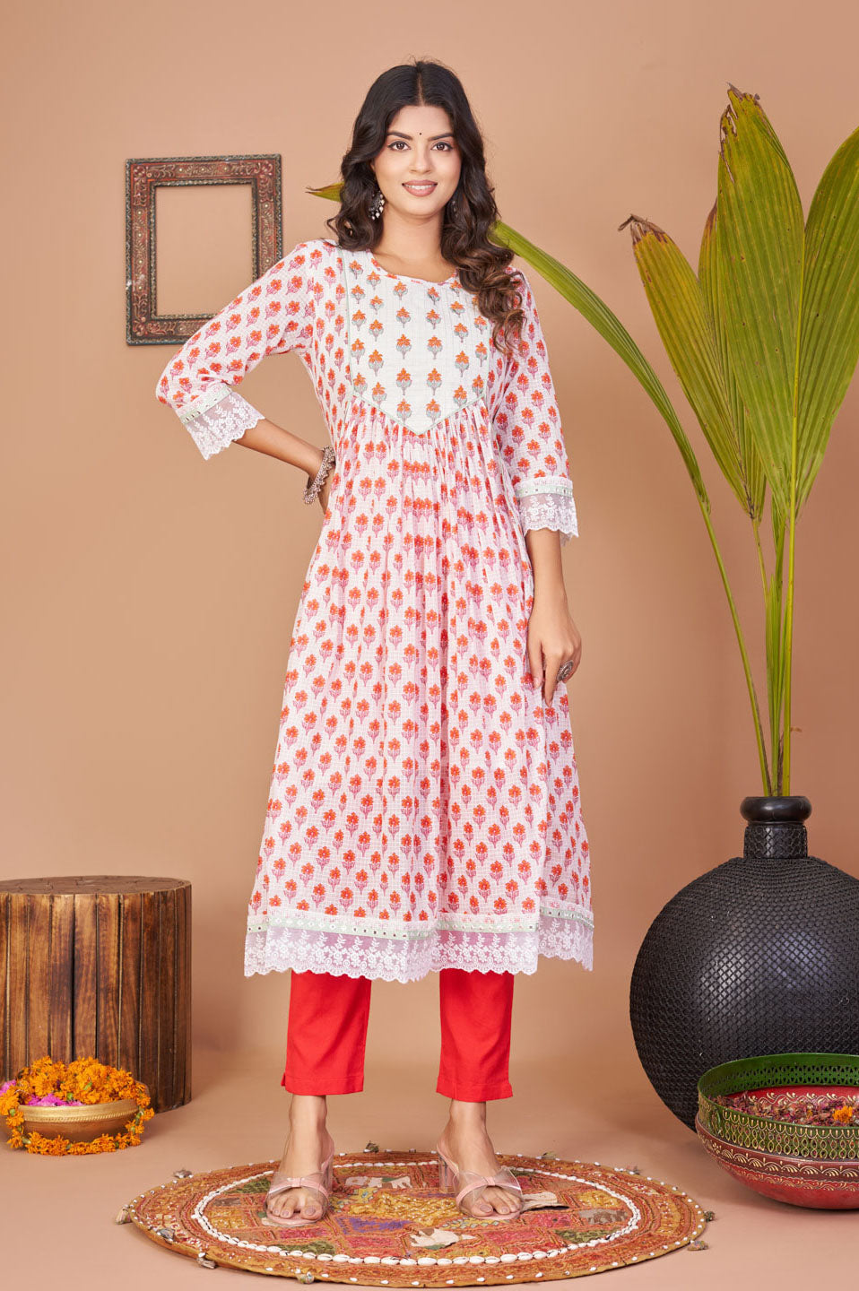 Floral print kota doria Kurta