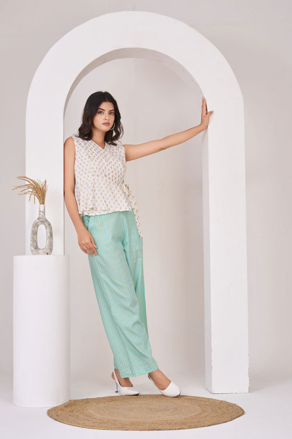 White & Aqua green co-ord set