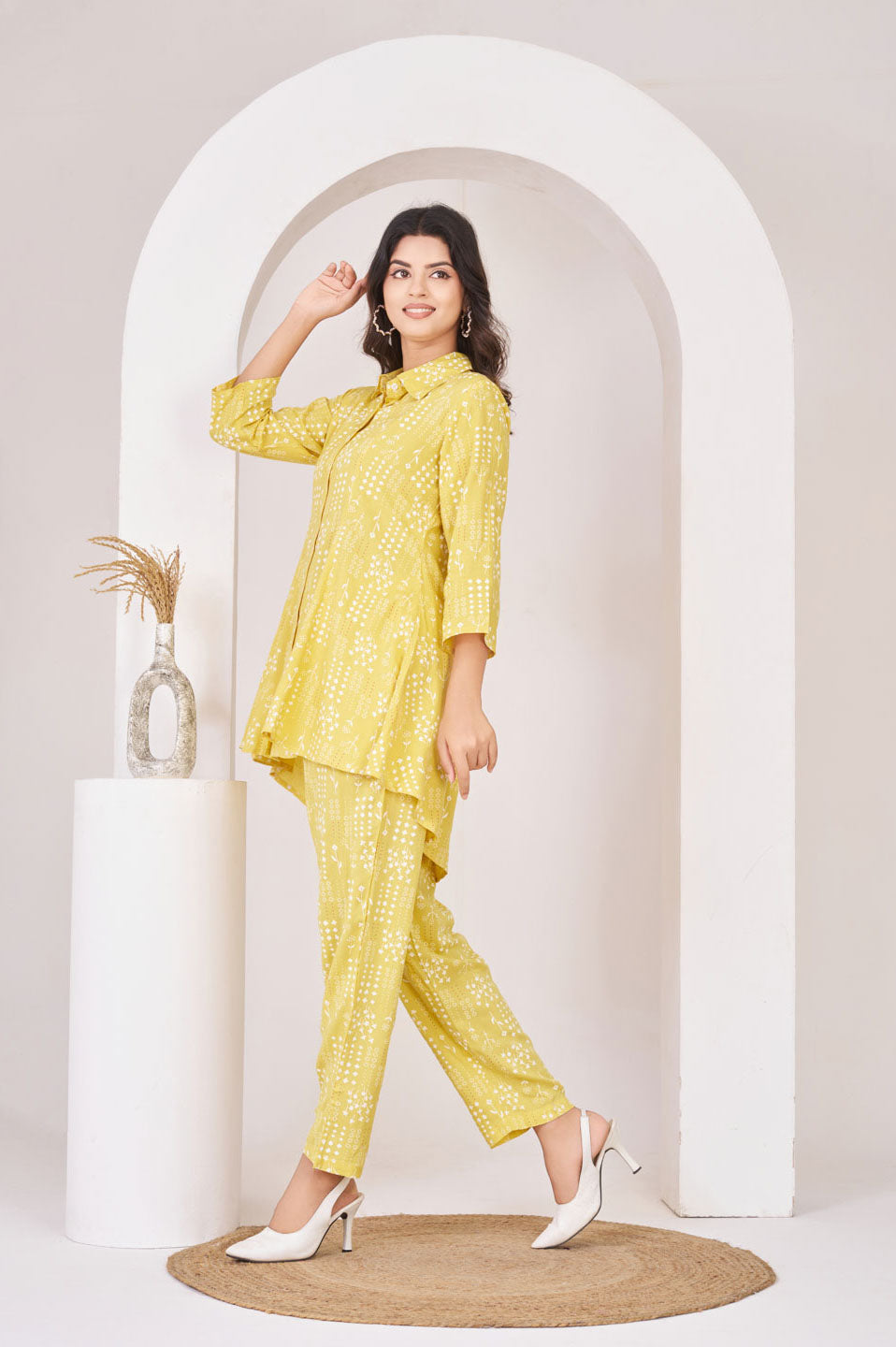 Yellow flower printed cord set
