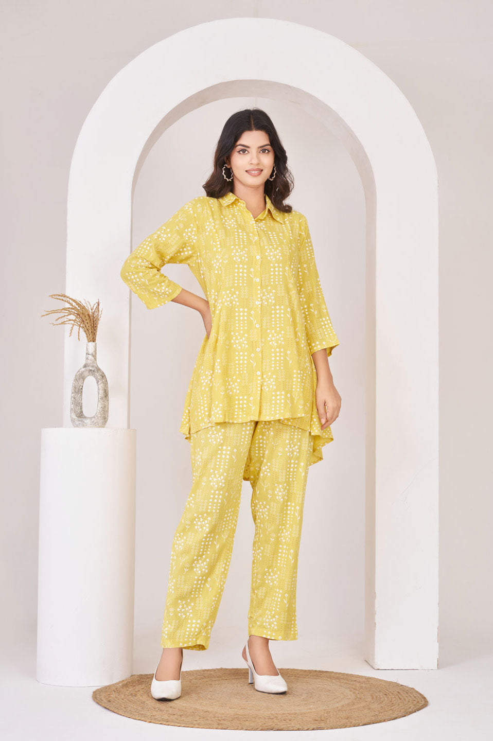 Yellow flower printed cord set