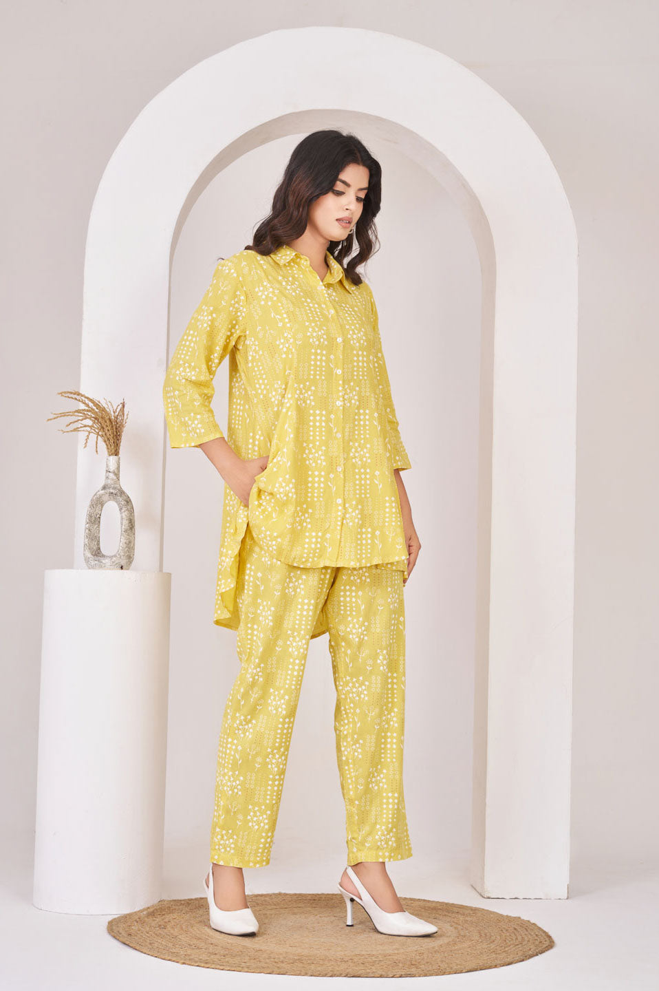 Yellow flower printed cord set