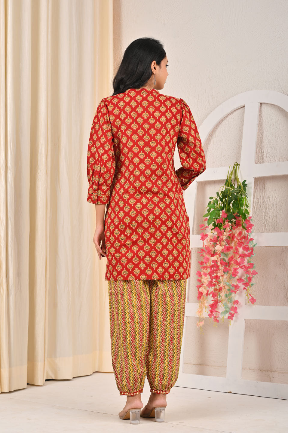 Red & Yellow Printed Cotton Kurta with Patiala Pants