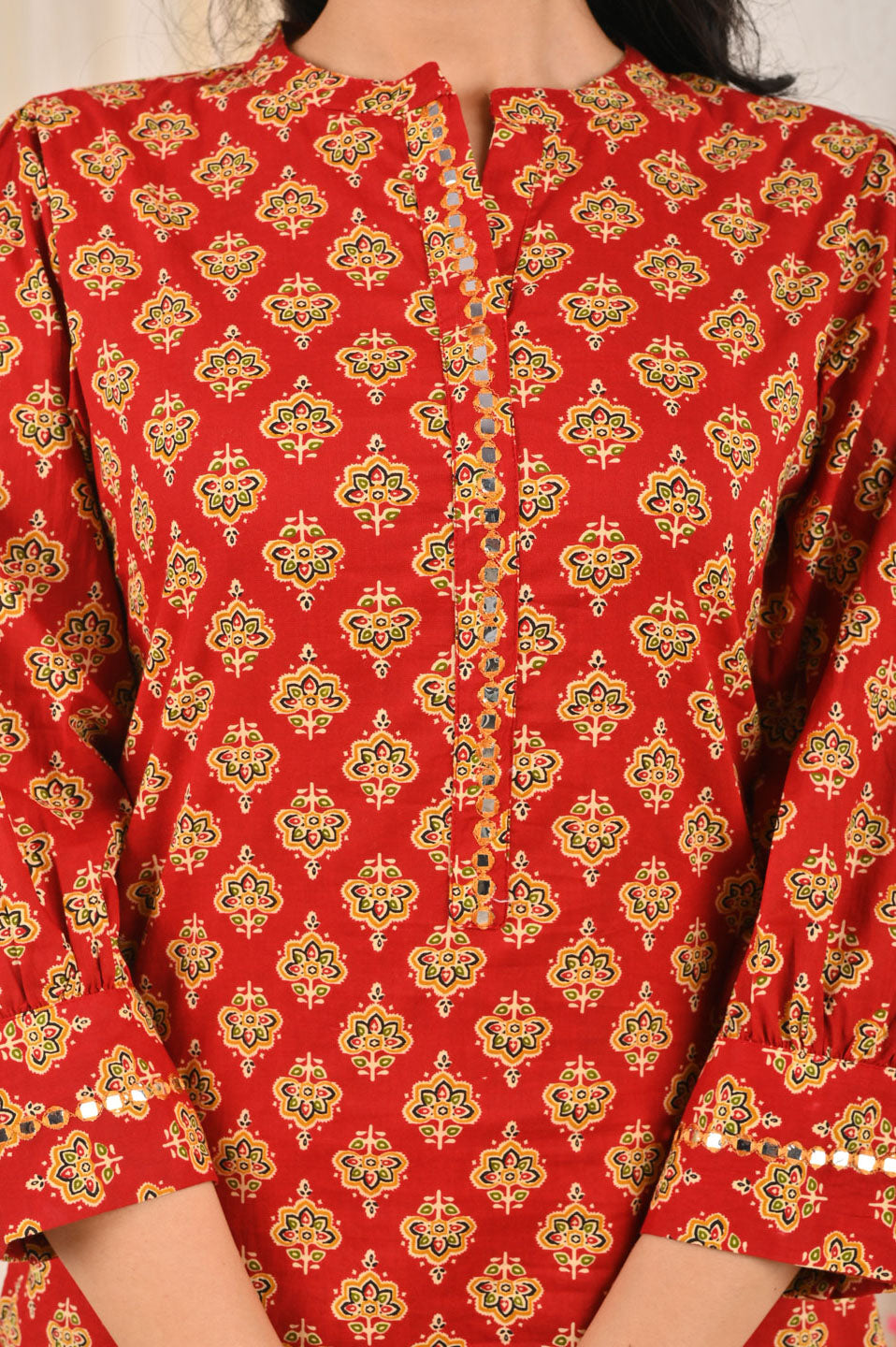 Red & Yellow Printed Cotton Kurta with Patiala Pants