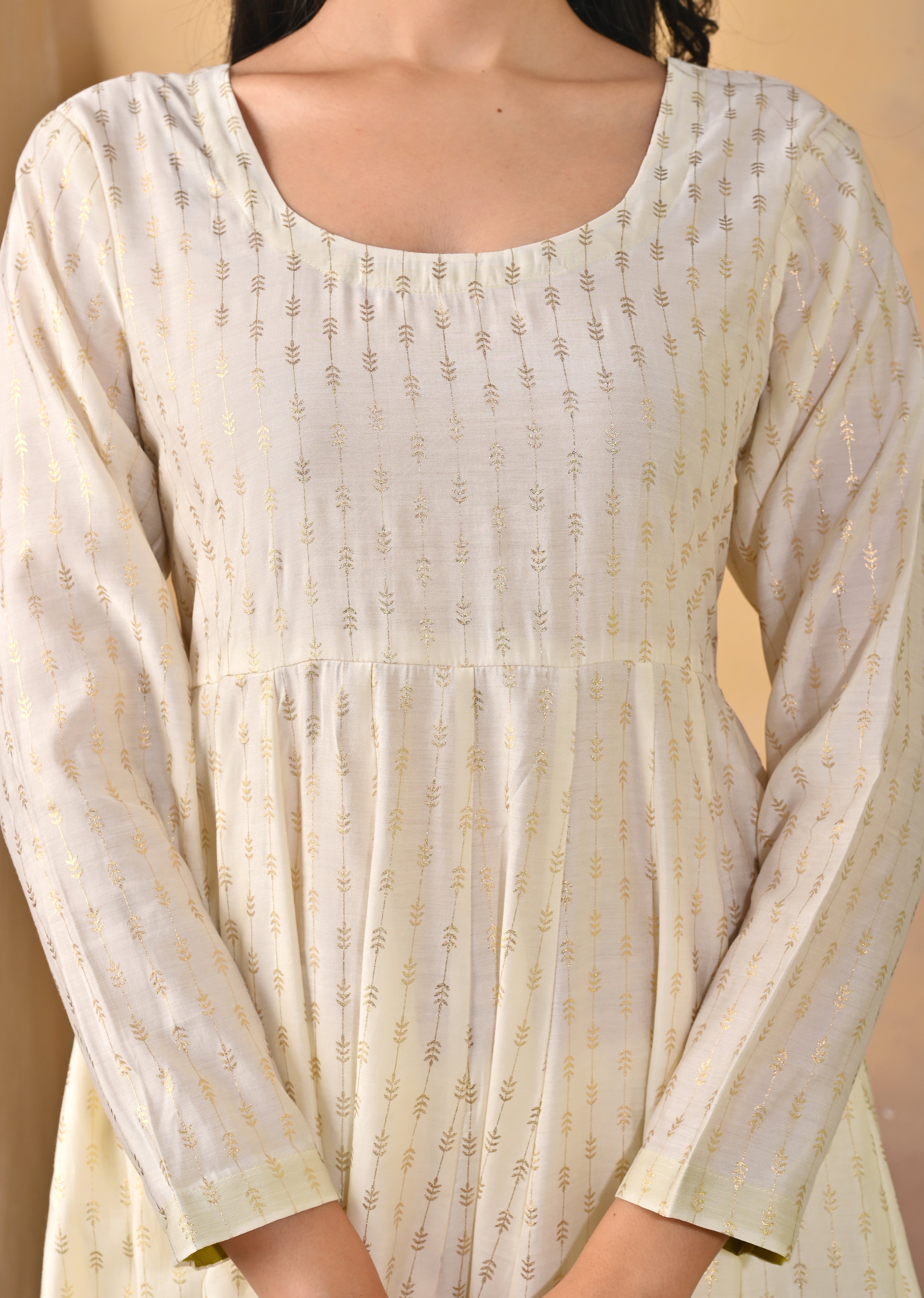 Elegant Ivory Poly Printed Anarkali Set