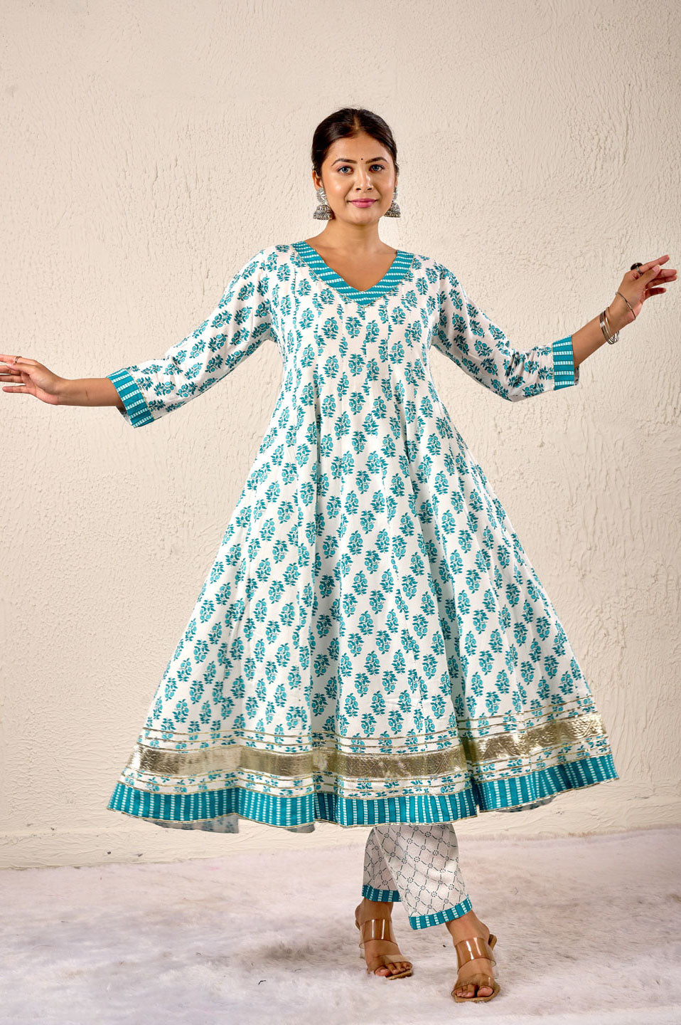 Teal Bloom Cotton Printed Suit Set