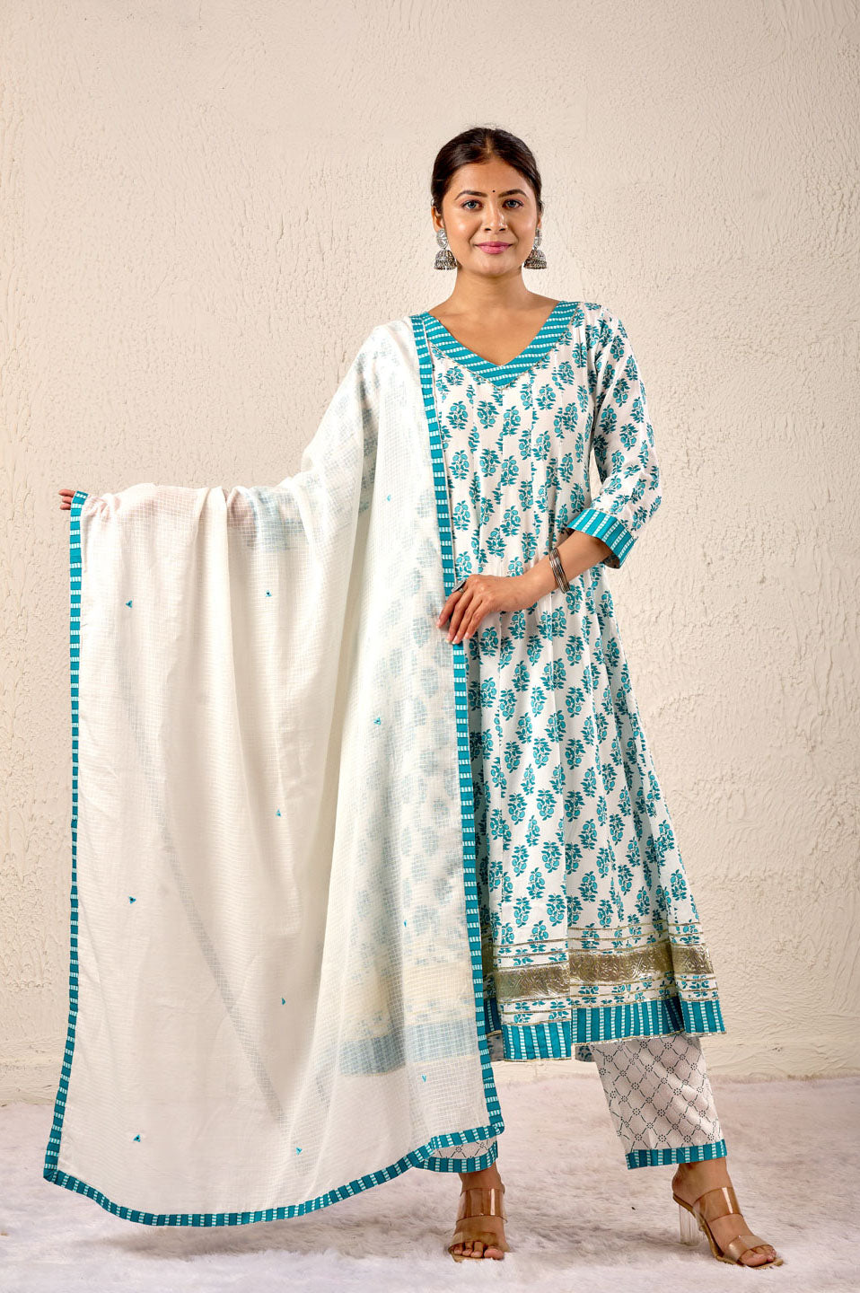 Teal Bloom Cotton Printed Suit Set