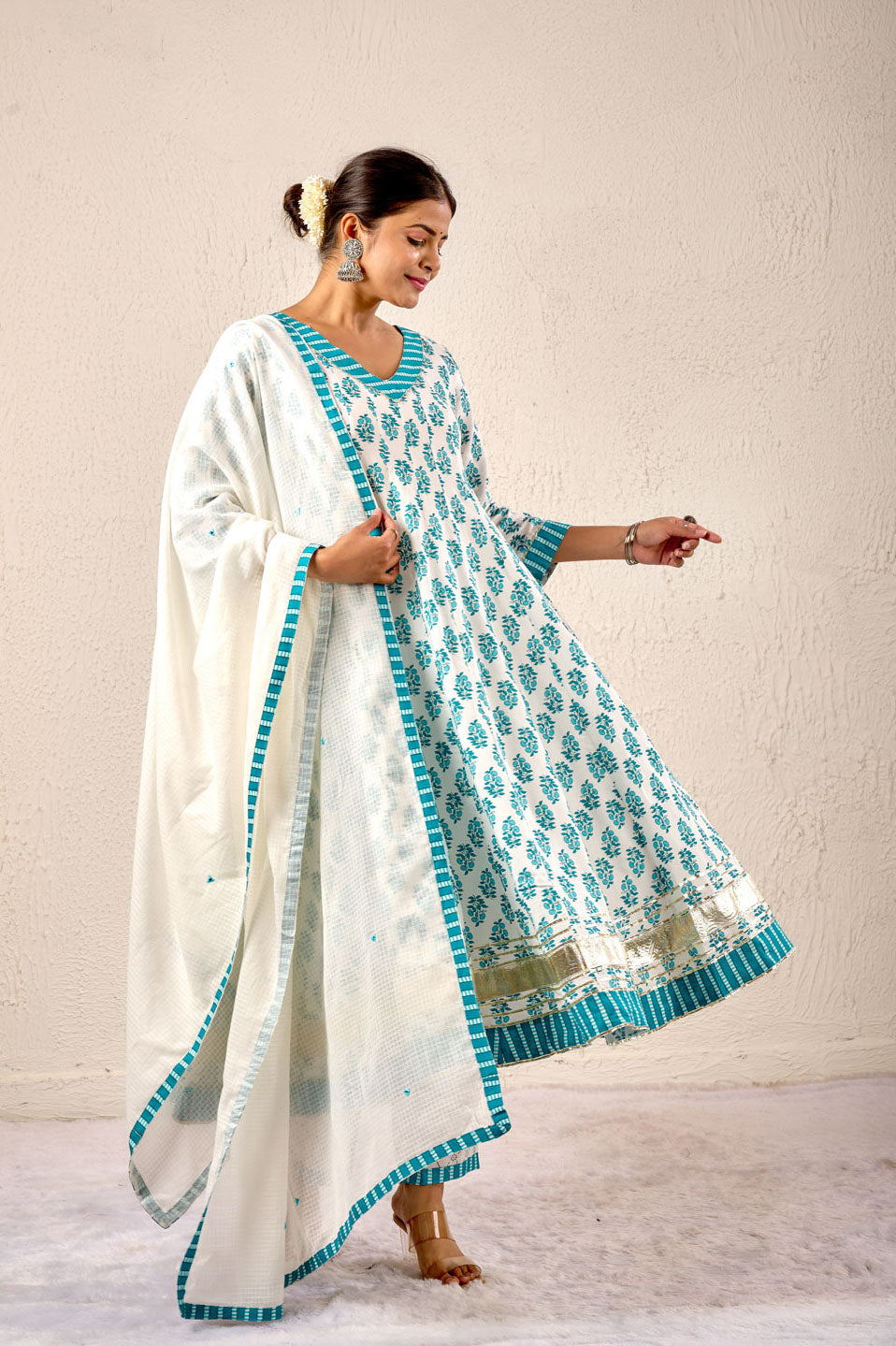 Teal Bloom Cotton Printed Suit Set