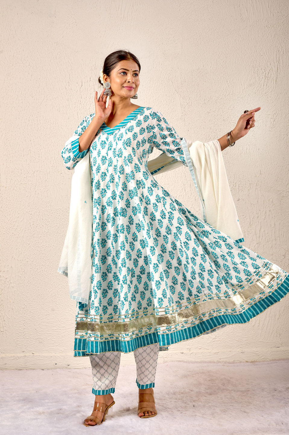 Teal Bloom Cotton Printed Suit Set