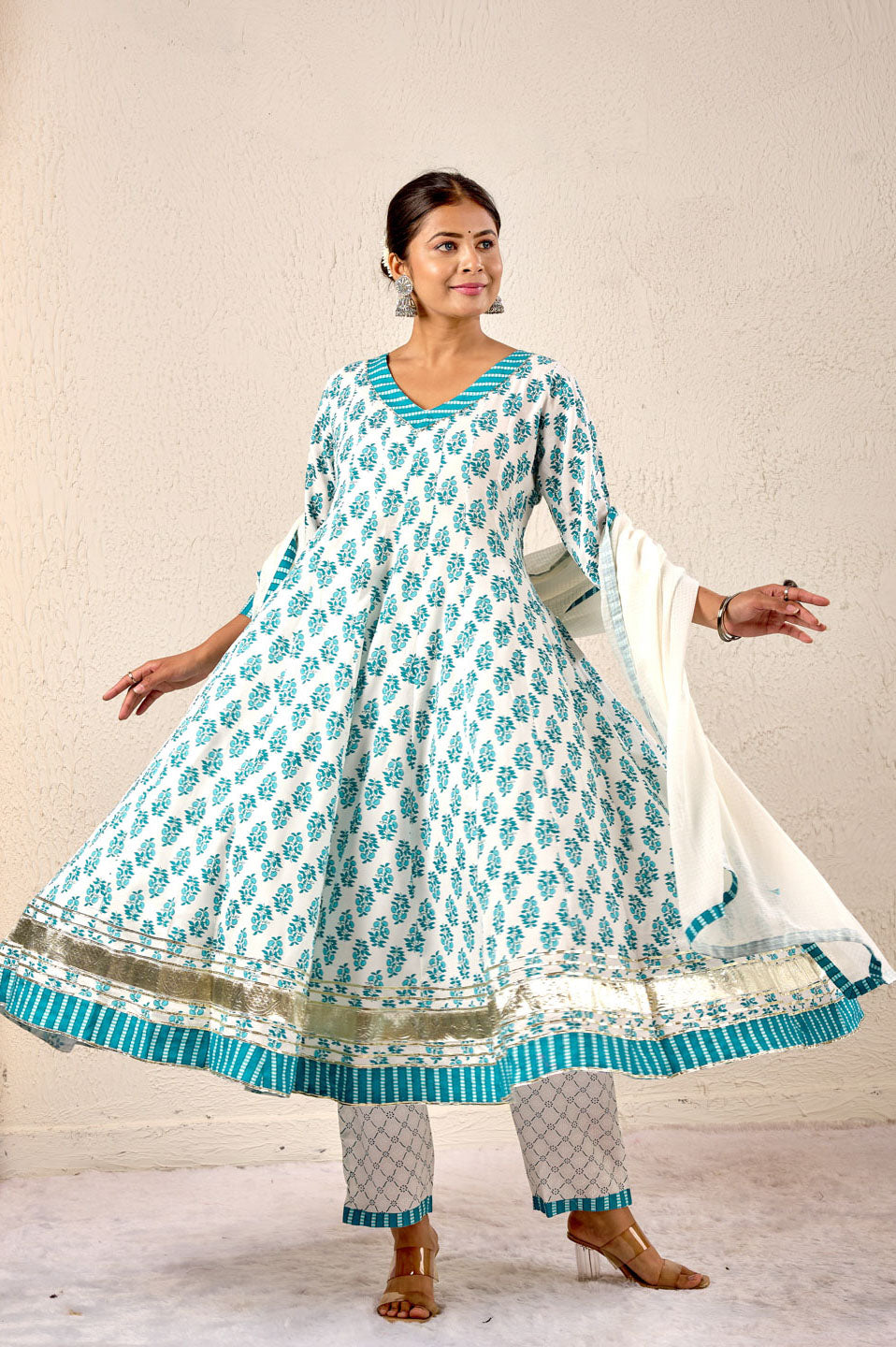 Teal Bloom Cotton Printed Suit Set