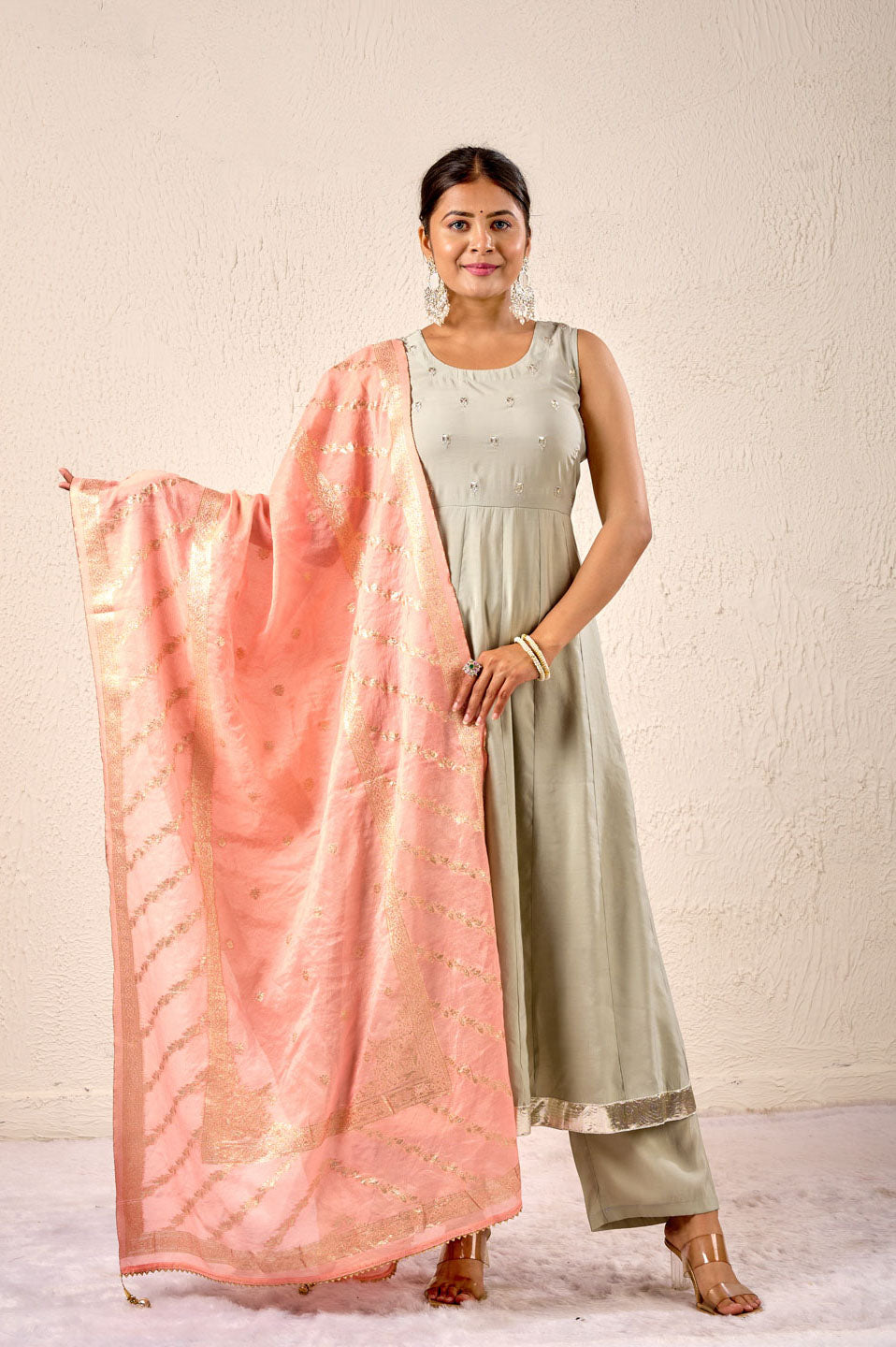 Subtle Grace Mint Blush Anarkali Set