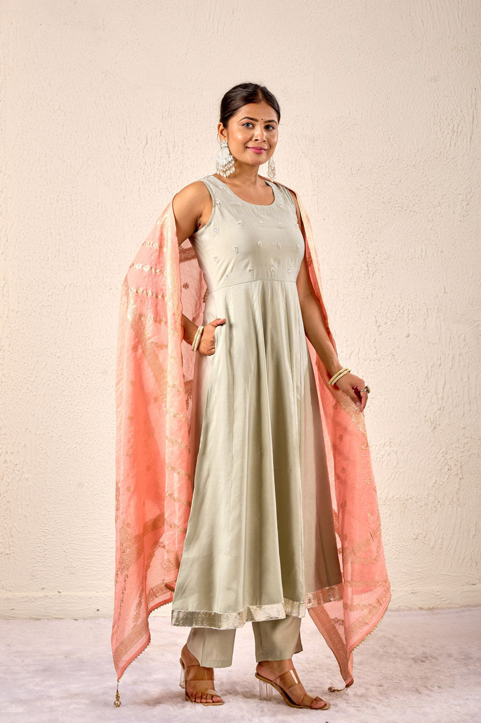 Subtle Grace Mint Blush Anarkali Set