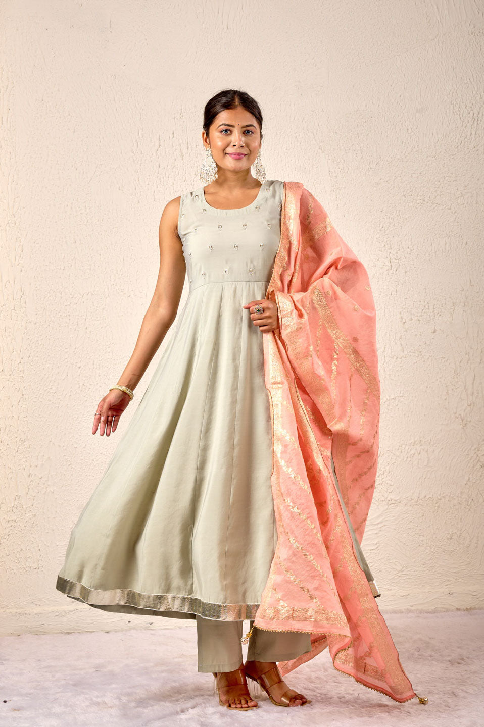 Subtle Grace Mint Blush Anarkali Set