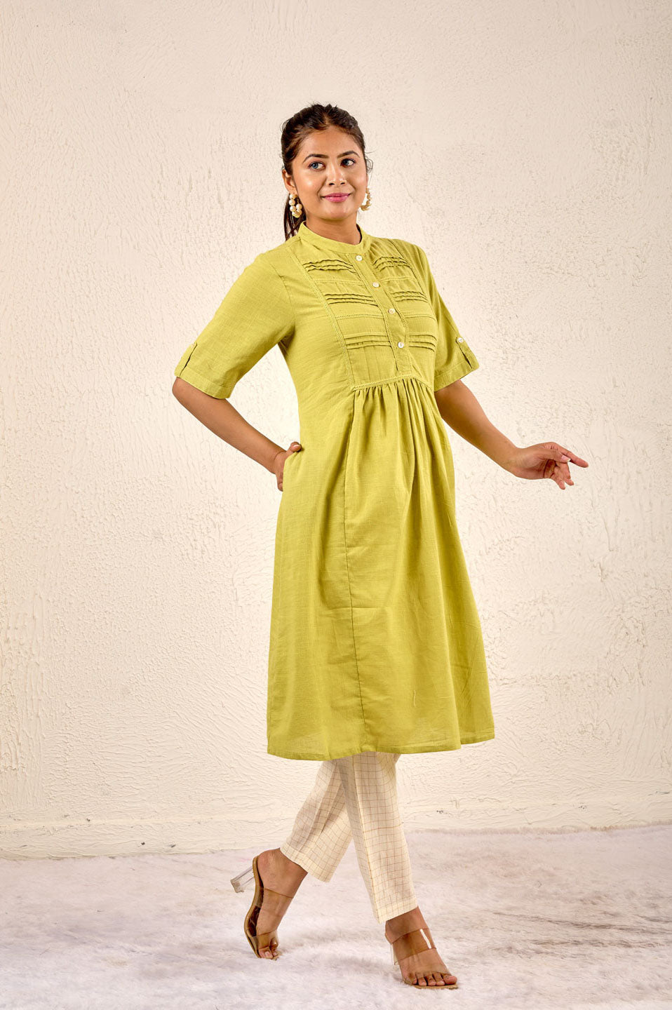 Olive Mist Pintuck Kurta
