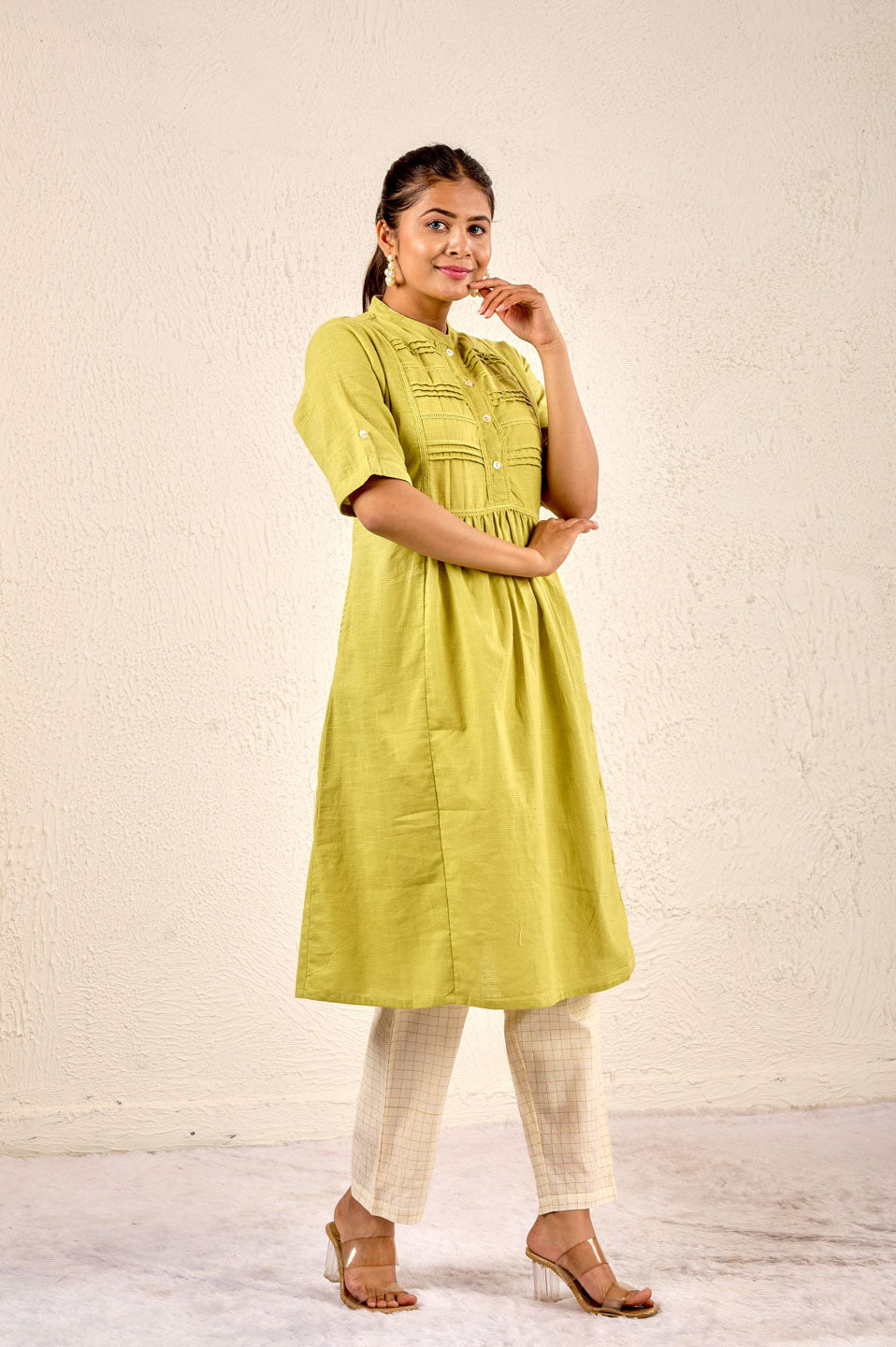 Olive Mist Pintuck Kurta