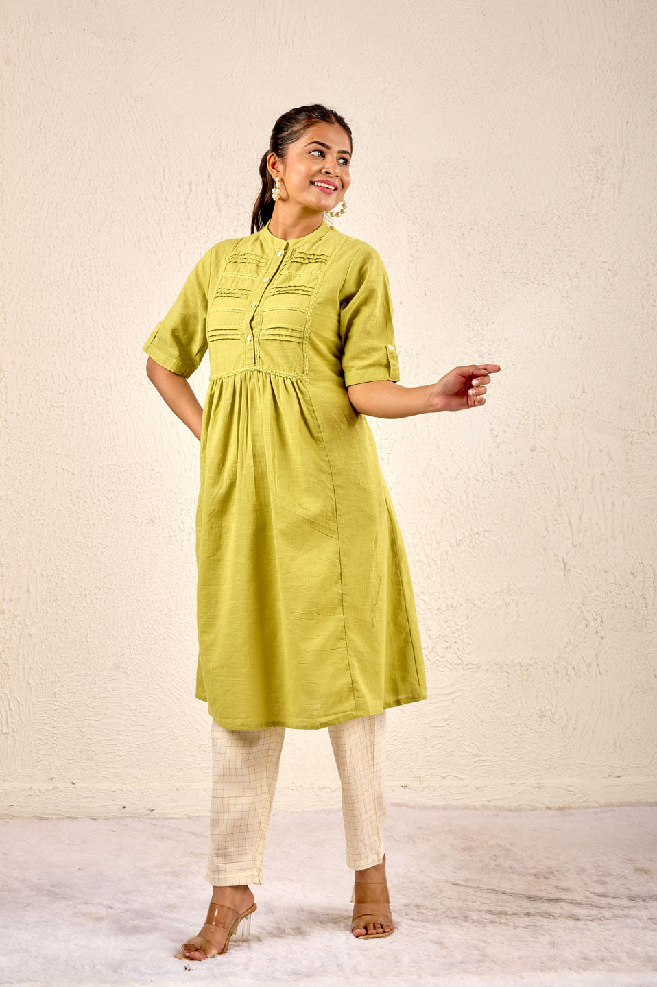 Olive Mist Pintuck Kurta