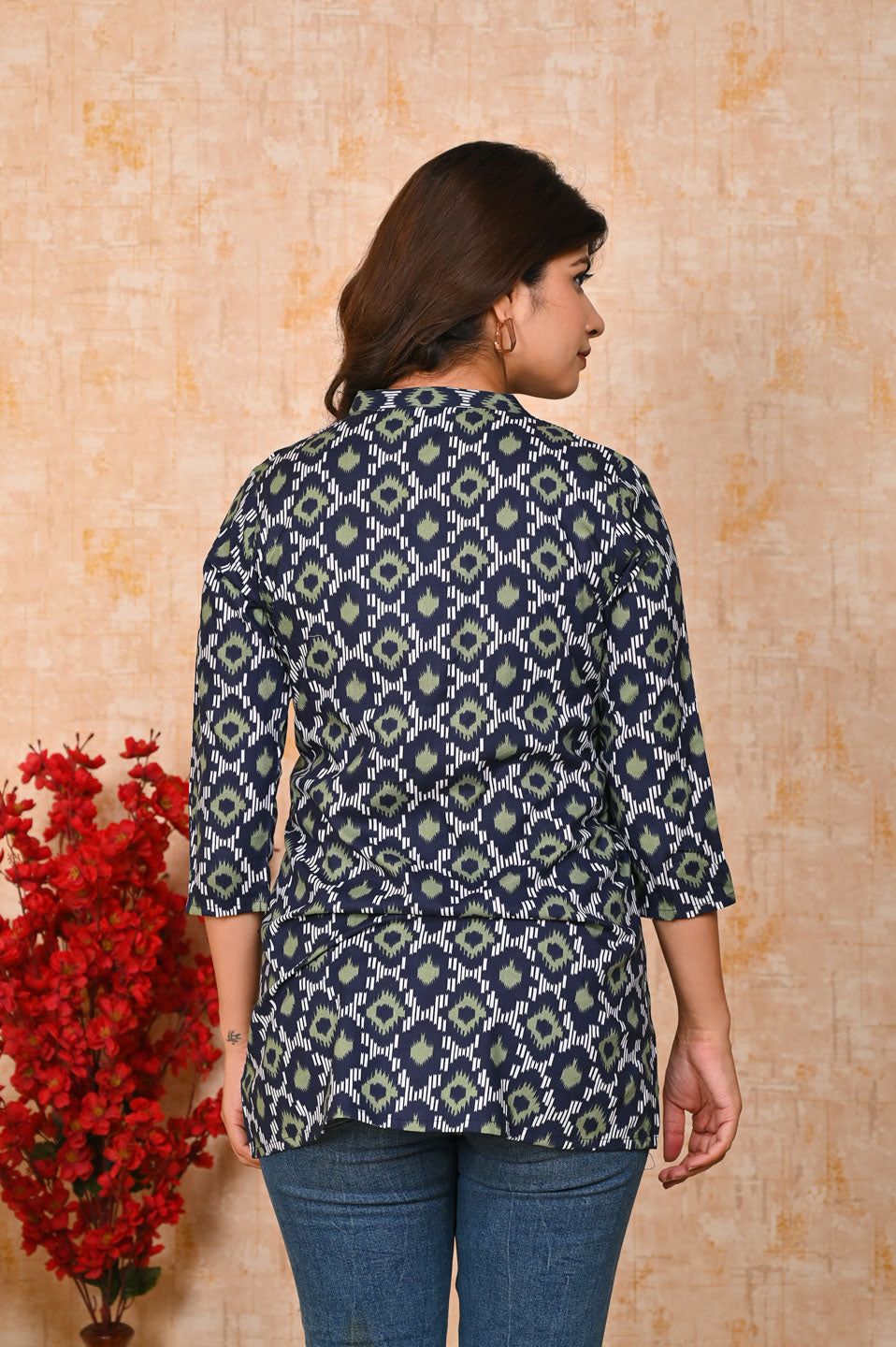 Navy blue printed short kurti