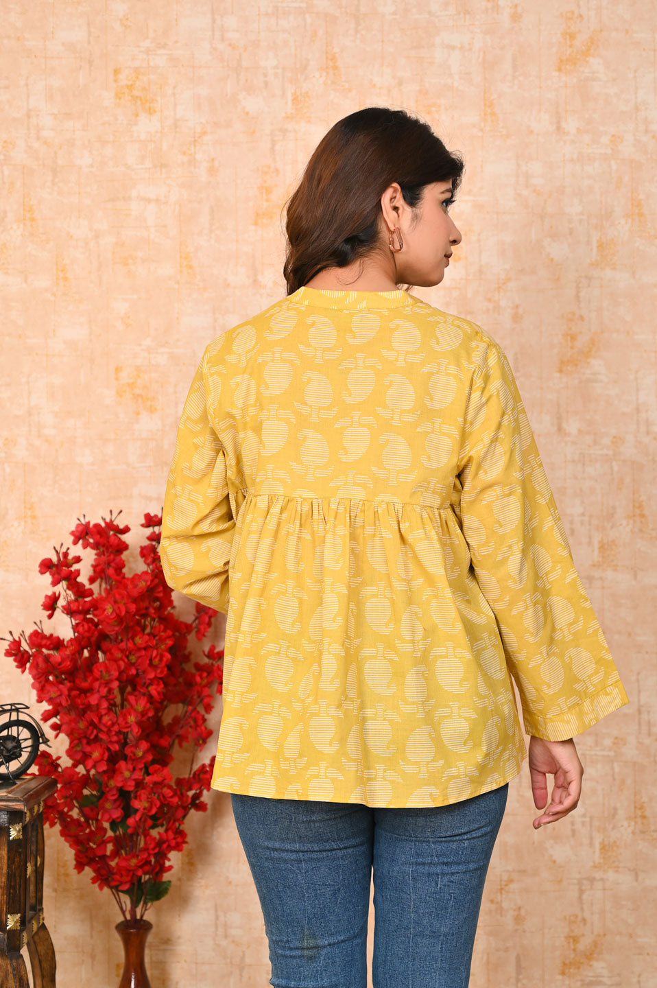 Yellow printed floral Kurti