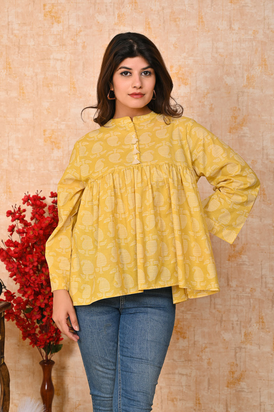 Yellow printed floral Kurti
