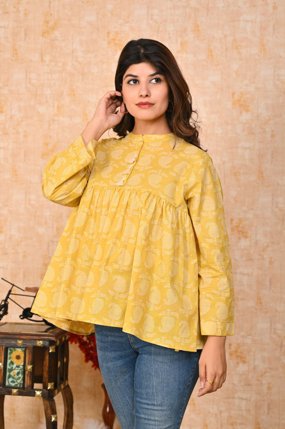 Yellow printed floral Kurti