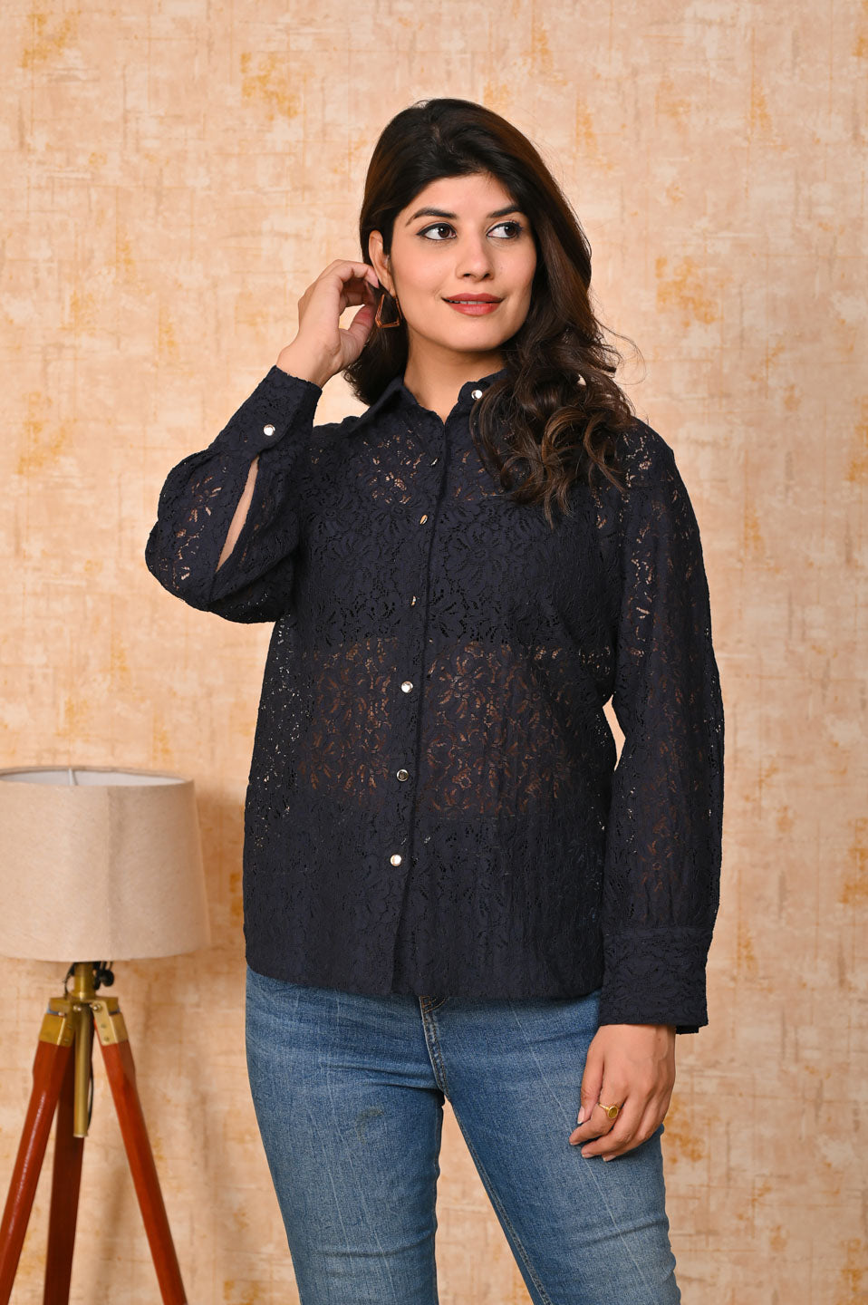 Navy Blue Net Shirt