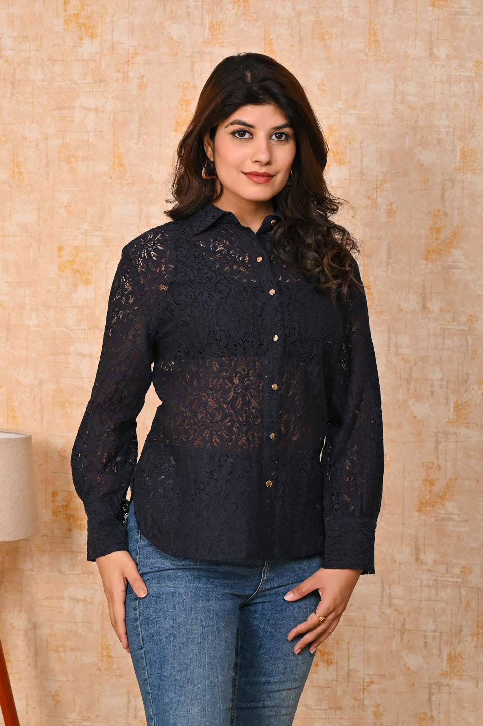 Navy Blue Net Shirt