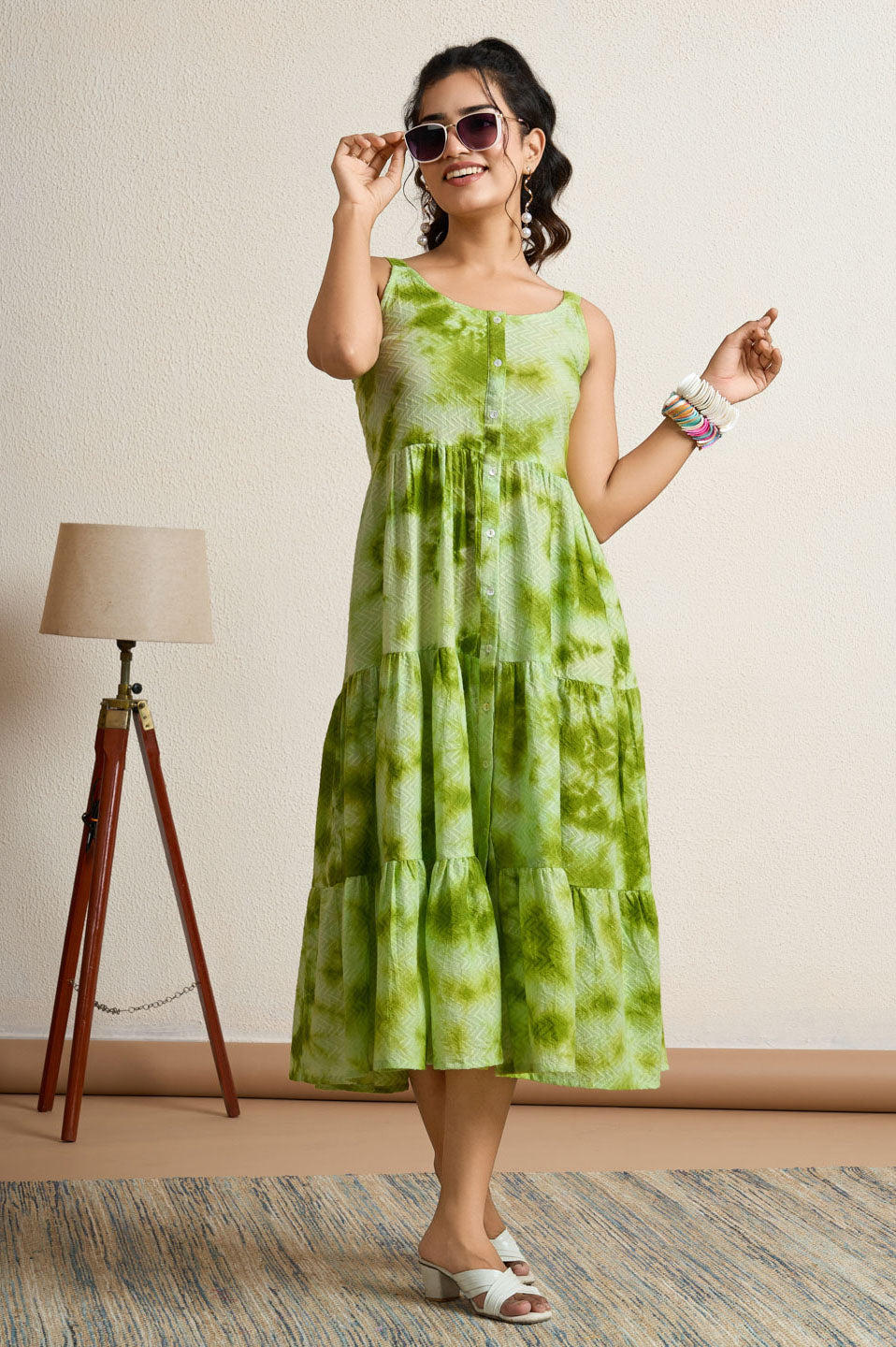Leaf green Tie-dye dress