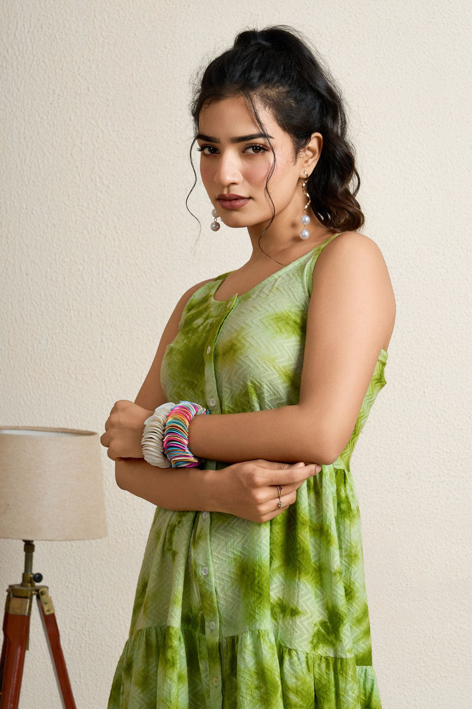 Leaf green Tie-dye dress