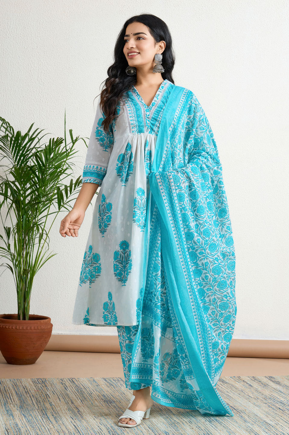 Aqua blue printed Suit set