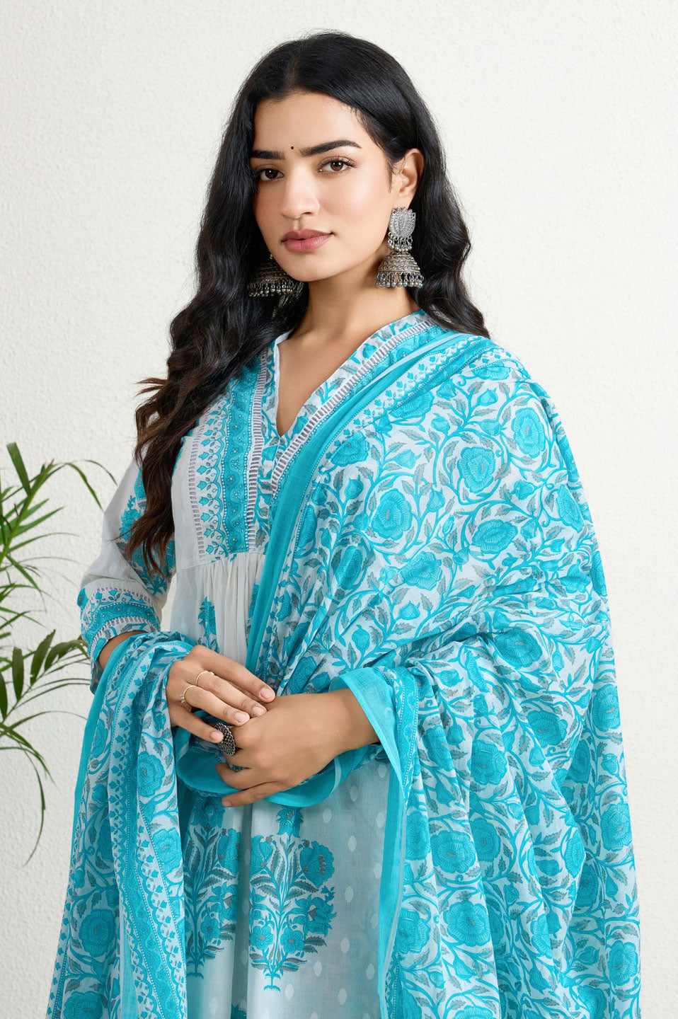 Aqua blue printed Suit set