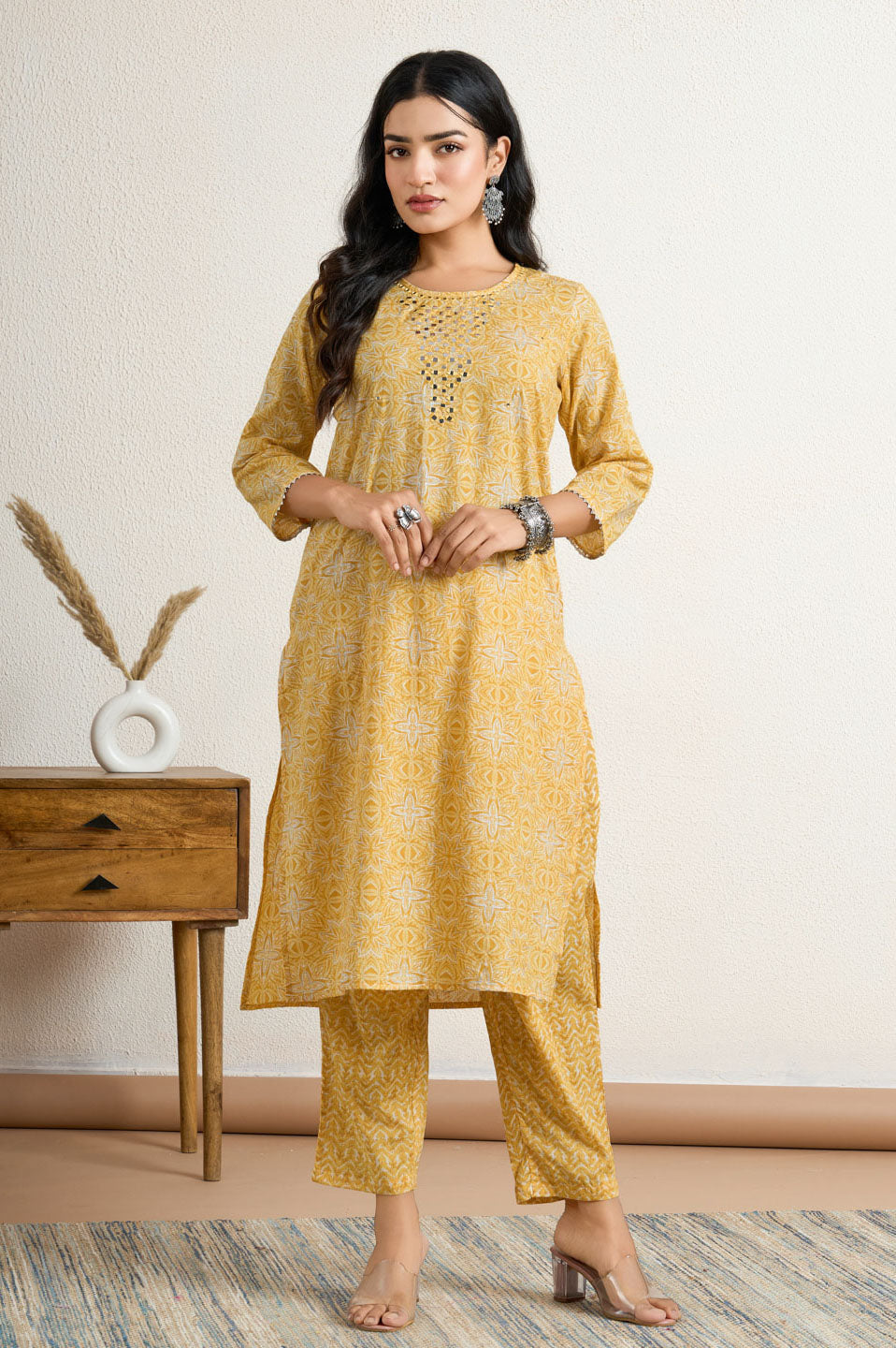 Yellow printed kurta set