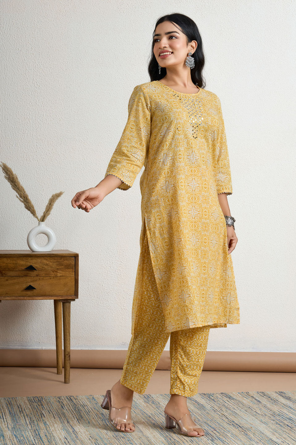 Yellow printed kurta set